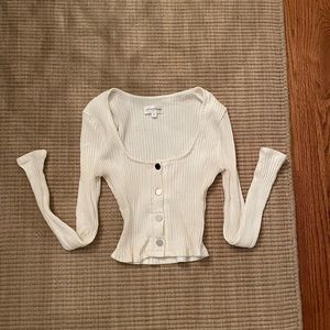 Privacy Please White Ribbed Long Sleeve Crop Top